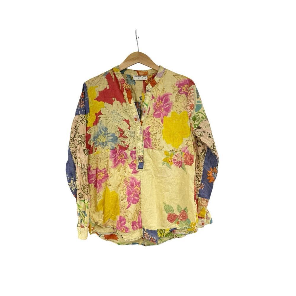 Vintage Goa Cotton Floral Multicolor Popover Top‎ Boho Eclectic Sustainable S